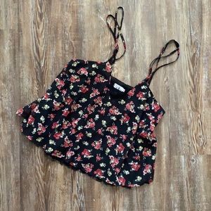 Tobi Black Floral Lace Trim Cropped Cami